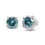 Aretes de botón clásicos de 4 garras con cierre de rosca y diamantes azul aqua tratados de 1/2 ct. p.t. en oro de 14K, foto 4