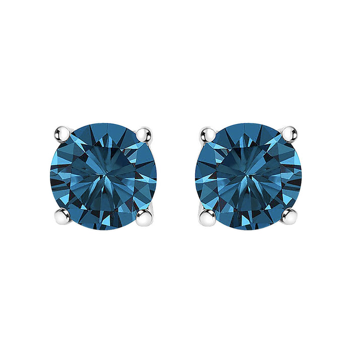 Aretes de botón solitarios de 4 garras con diamantes azules cultivados en laboratorio de 0.5 ct. p.t. en oro de 14K, foto 2