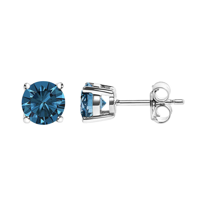 Aretes de botón solitarios de 4 garras con diamantes azules cultivados en laboratorio de 0.5 ct. p.t. en oro de 14K, foto 4