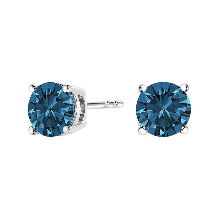 Aretes de botón solitarios de 4 garras con diamantes azules cultivados en laboratorio de 0.5 ct. p.t. en oro de 14K, foto 8