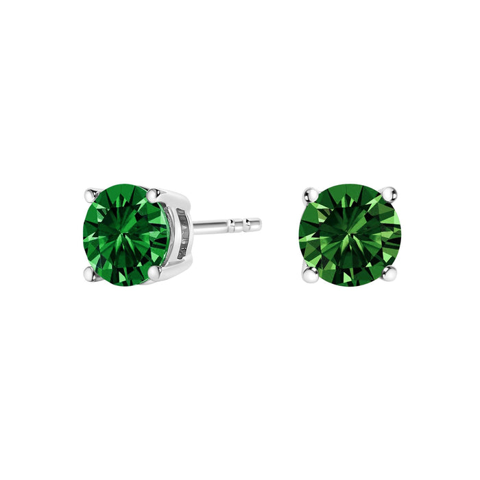 Aretes de botón solitarios clásicos con diamantes verdes cultivados en laboratorio de 1/2 ct. p.t. en oro de 14K, foto 4