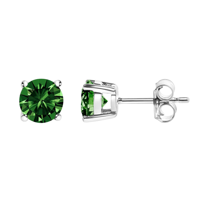 Aretes de botón solitarios clásicos con diamantes verdes cultivados en laboratorio de 1/2 ct. p.t. en oro de 14K, foto 8