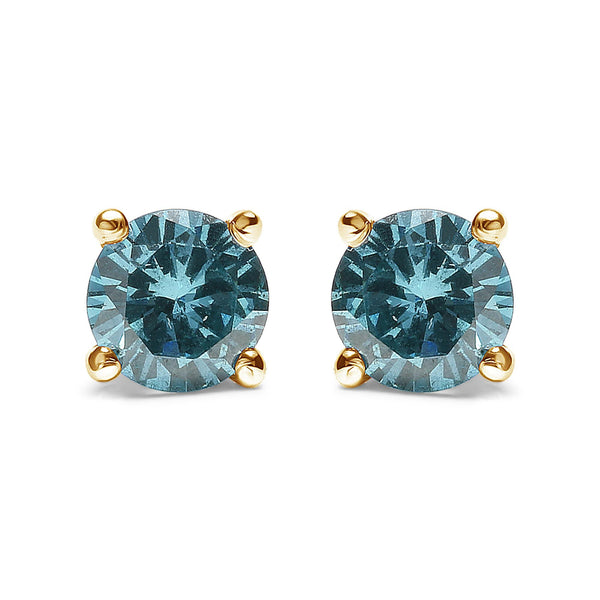 1/2 Ct. T.W. Aqua Treated Blue Diamond Screw-Back 4-Prong Classic Stud Earrings in 14K Gold, photo 1
