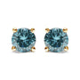 Aretes de botón clásicos de 4 garras con cierre de rosca y diamantes azul aqua tratados de 1/2 ct. p.t. en oro de 14K, foto 1