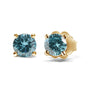 Aretes de botón clásicos de 4 garras con cierre de rosca y diamantes azul aqua tratados de 1/2 ct. p.t. en oro de 14K, foto 3