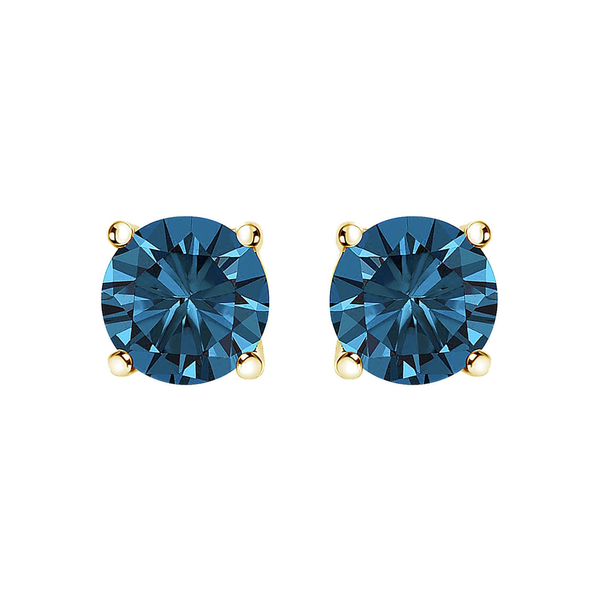 Aretes de botón solitarios de 4 garras con diamantes azules cultivados en laboratorio de 0.5 ct. p.t. en oro de 14K, foto 1