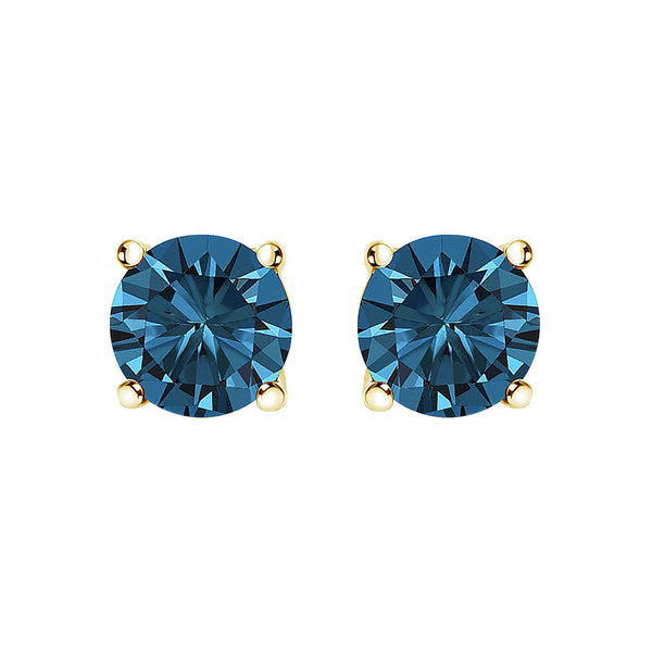 0.5 Ct. T.W. Round Brilliant-Cut Lab-Grown Blue Diamond 4-Prong Classic Solitaire Stud Earrings with Pushbacks in 14K Gold, photo 1