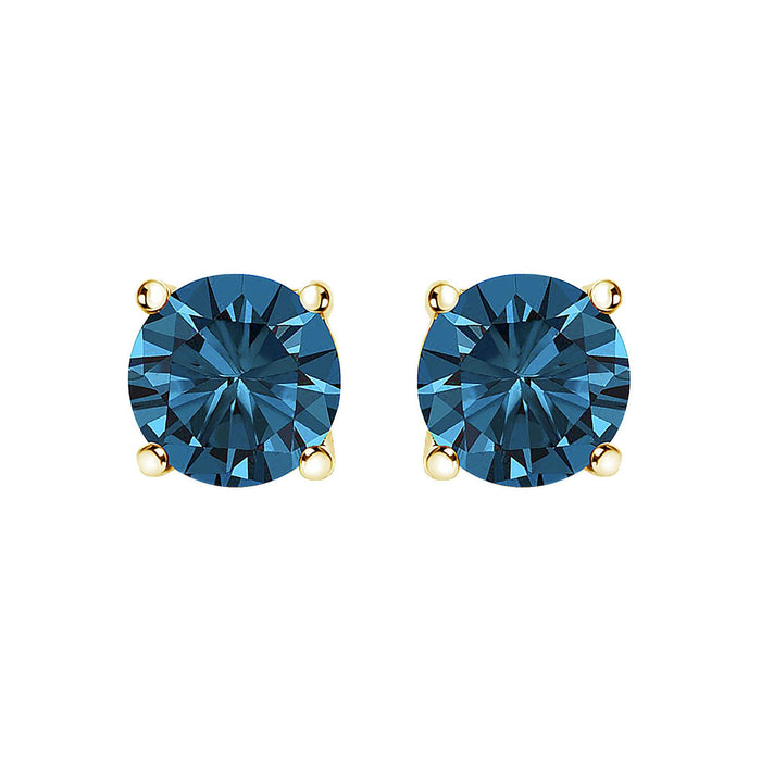 Aretes de botón solitarios de 4 garras con diamantes azules cultivados en laboratorio de 0.5 ct. p.t. en oro de 14K, foto 1