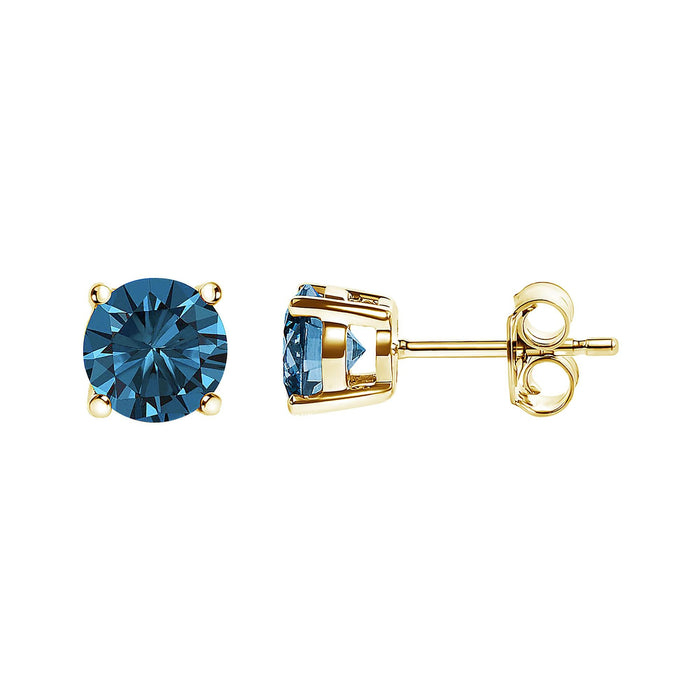 Aretes de botón solitarios de 4 garras con diamantes azules cultivados en laboratorio de 0.5 ct. p.t. en oro de 14K, foto 7