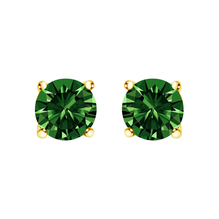 Aretes de botón solitarios clásicos con diamantes verdes cultivados en laboratorio de 1/2 ct. p.t. en oro de 14K, foto 1