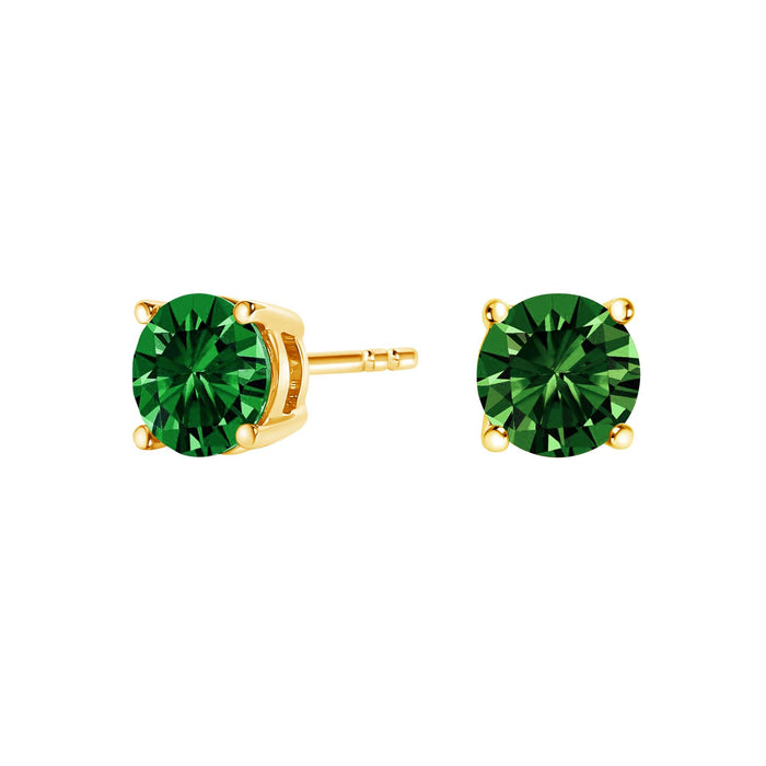 Aretes de botón solitarios clásicos con diamantes verdes cultivados en laboratorio de 1/2 ct. p.t. en oro de 14K, foto 3