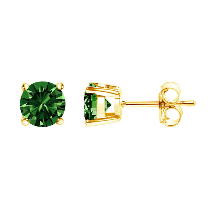 Aretes de botón solitarios clásicos con diamantes verdes cultivados en laboratorio de 1/2 ct. p.t. en oro de 14K, foto 7