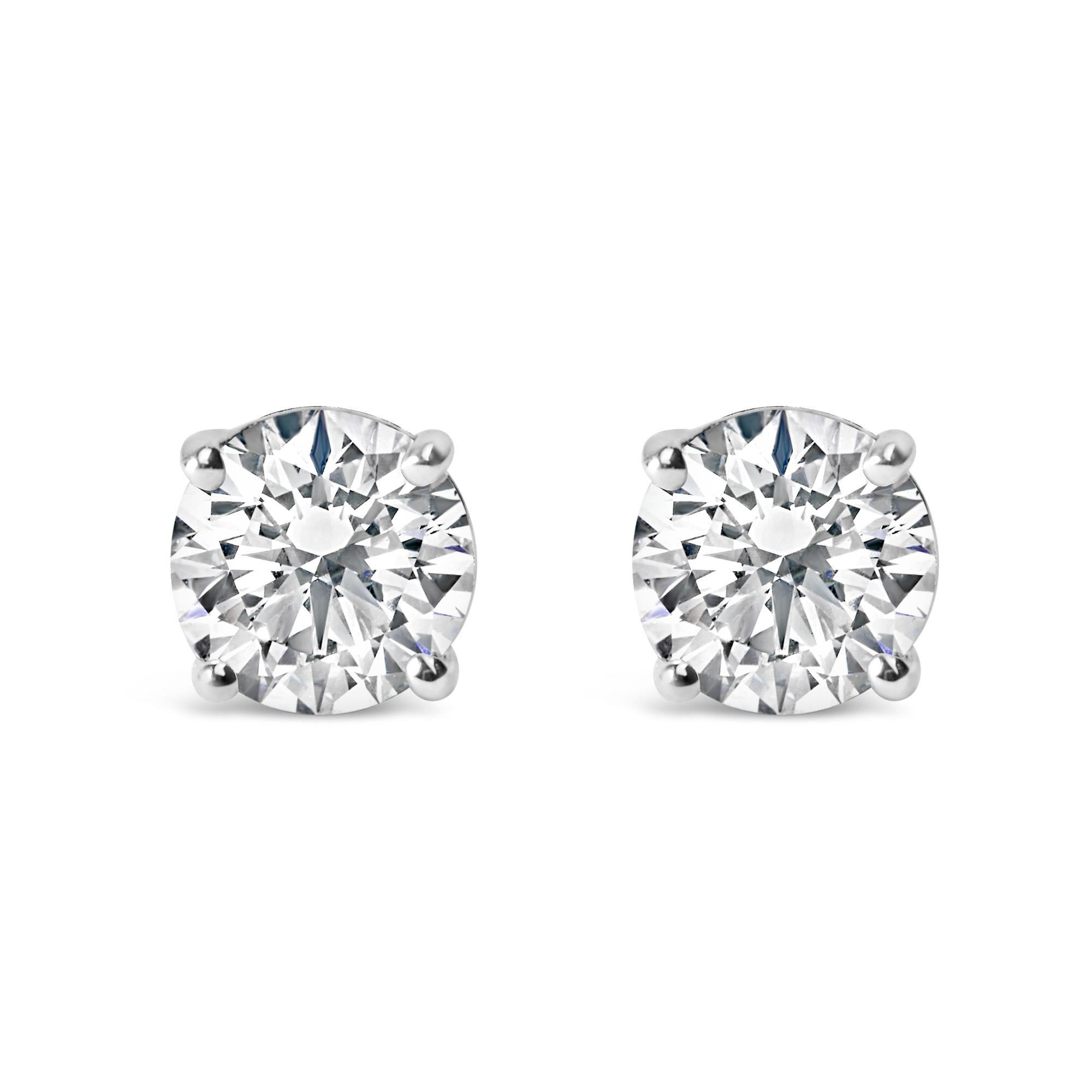 1 Ct. T.W. AGS Certified I-J Color, I1-I2 Clarity Diamond Solitaire Stud Earrings in 14K White Gold, photo 1