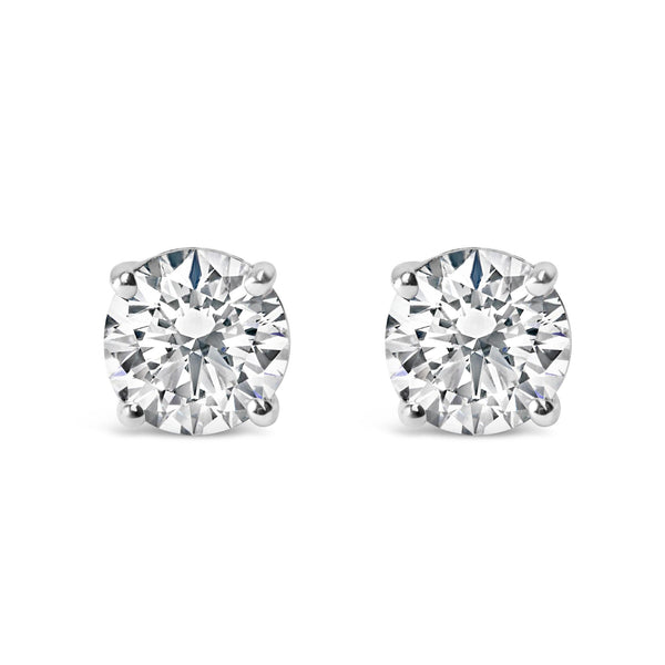 1 Ct. T.W. AGS Certified I-J Color, I1-I2 Clarity Diamond Solitaire Stud Earrings in 14K White Gold, photo 1