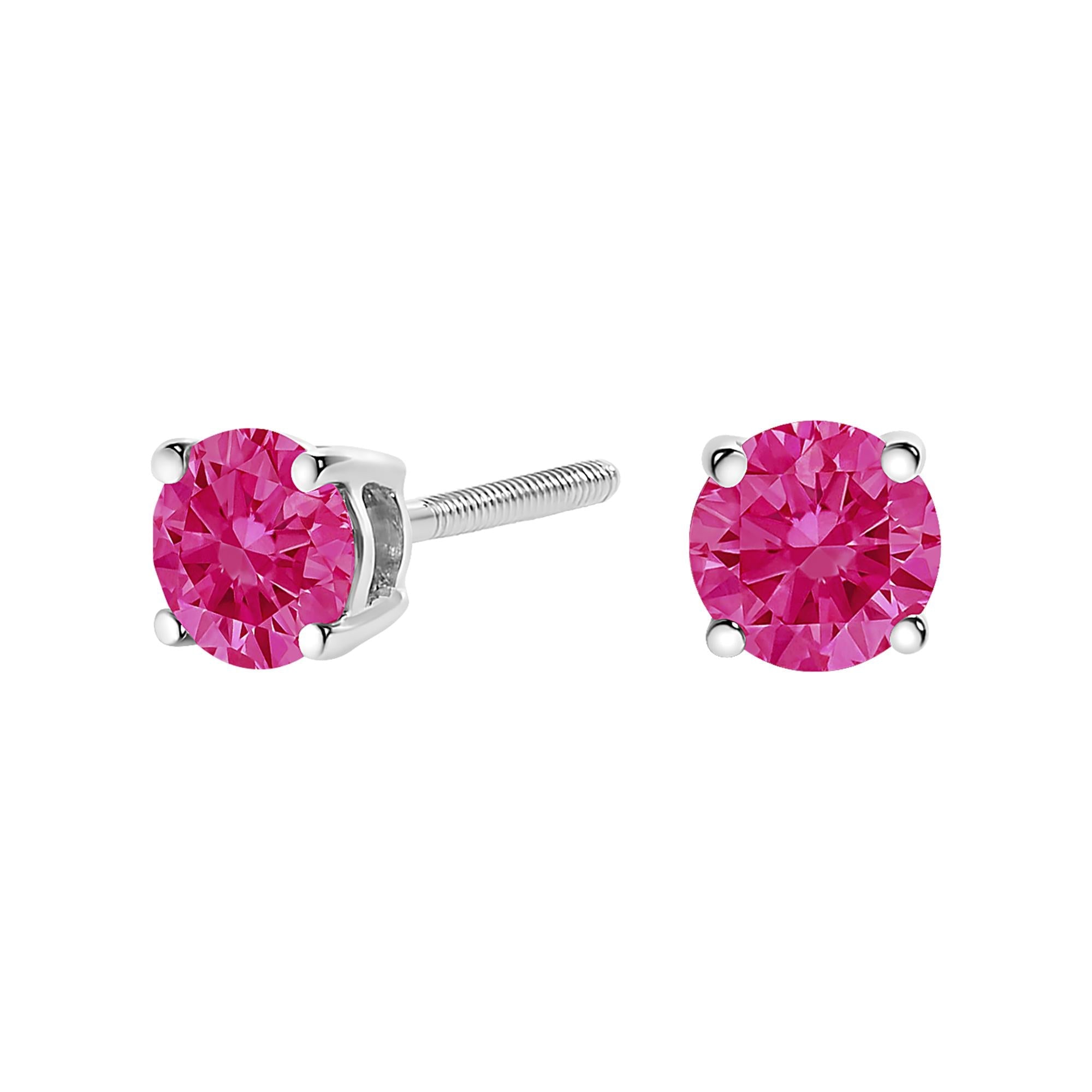 1 Ct. T.W. Lab-Created Round Brilliant-Cut Pink Diamond Classic 4-Prong Solitaire Stud Earrings in 10K White Gold, photo 1