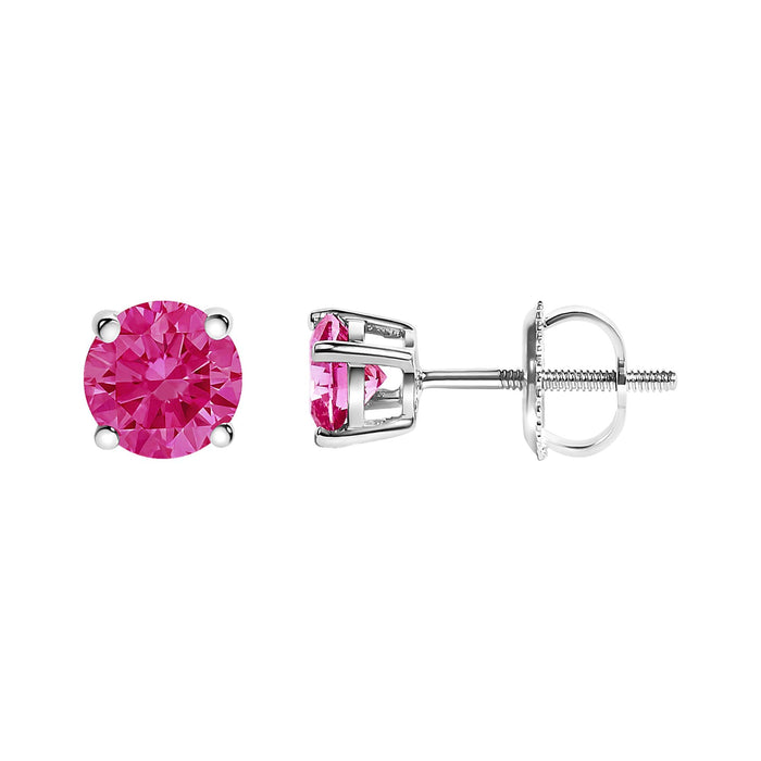 1 Ct. T.W. Lab-Created Round Brilliant-Cut Pink Diamond Classic 4-Prong Solitaire Stud Earrings in 10K White Gold, photo 4