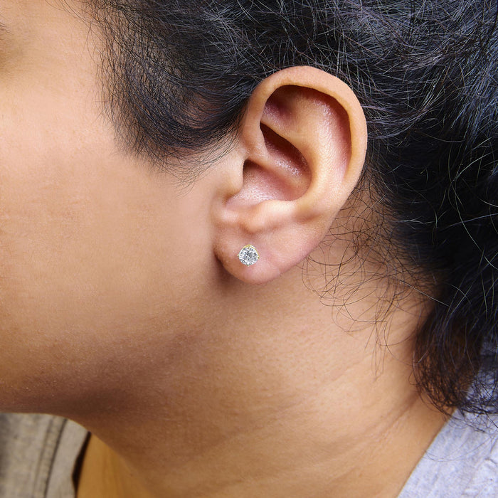 Round Lab-Grown Diamond Solitaire Stud Earrings with Screw Backs in 14K Gold