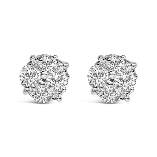 1/2 Ct. T.W. Prong-Set Round-Cut Diamond Cluster Stud Earrings in Sterling Silver, photo 2
