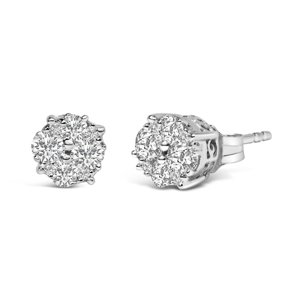 1/2 Ct. T.W. Prong-Set Round-Cut Diamond Cluster Stud Earrings in Sterling Silver, photo 1