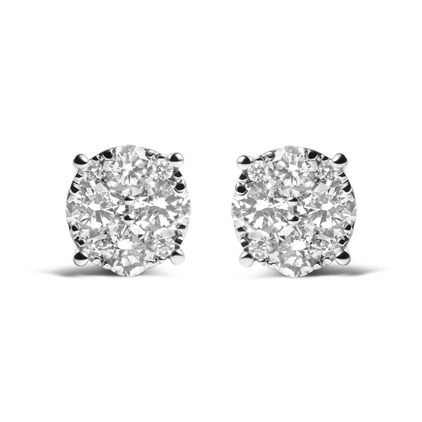 Aretes de botón de racimo con diamantes cultivados en laboratorio de 2 ct. p.t. en oro blanco de 14K, foto 1