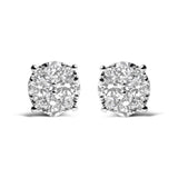Aretes de botón de racimo con diamantes cultivados en laboratorio de 2 ct. p.t. en oro blanco de 14K