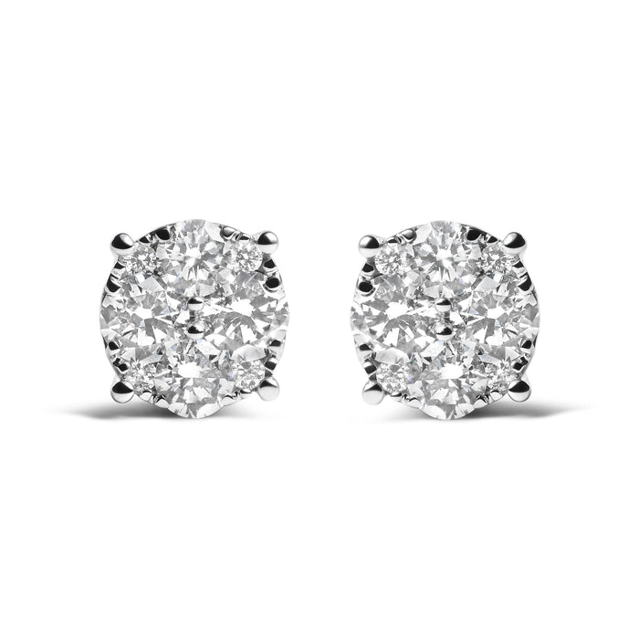 Aretes de botón de racimo con diamantes cultivados en laboratorio de 2 ct. p.t. en oro blanco de 14K, foto 1