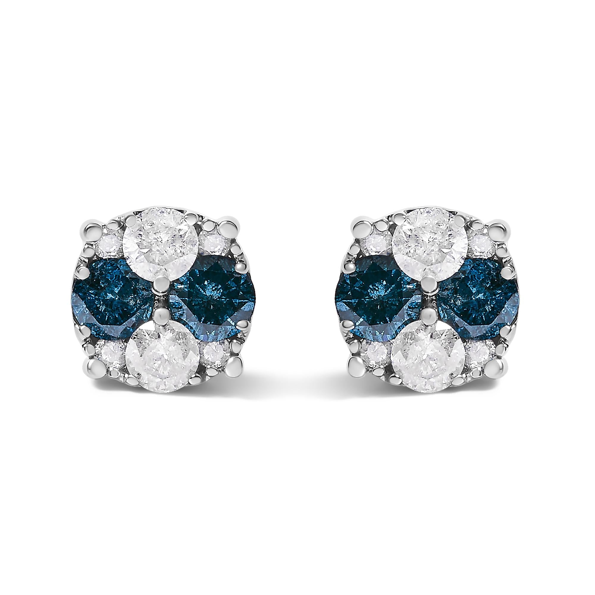 2 Ct. T.W. Treated Blue Diamond Composite Cluster Stud Earrings in Sterling Silver, photo 1