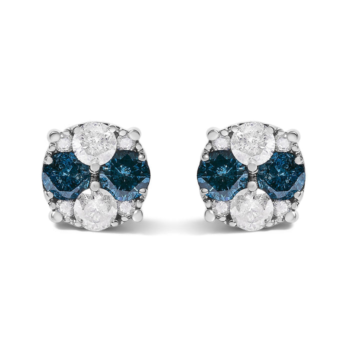 2 Ct. T.W. Treated Blue Diamond Composite Cluster Stud Earrings in Sterling Silver, photo 1