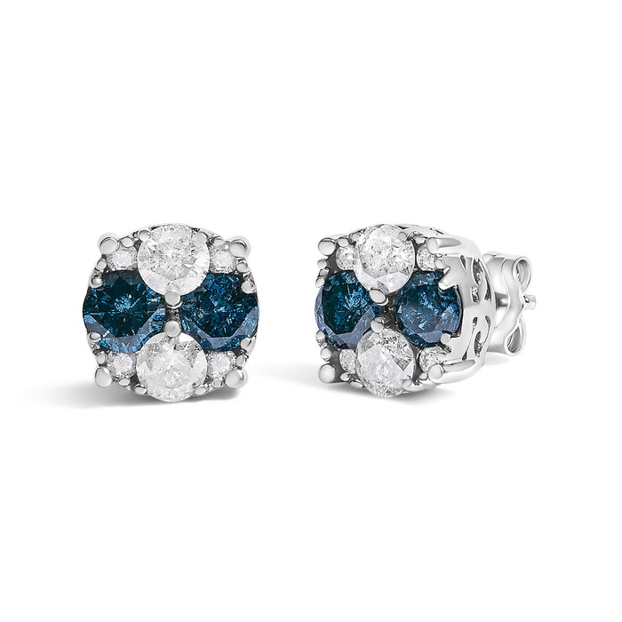 2 Ct. T.W. Treated Blue Diamond Composite Cluster Stud Earrings in Sterling Silver, photo 2