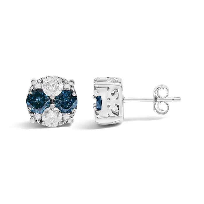 2 Ct. T.W. Treated Blue Diamond Composite Cluster Stud Earrings in Sterling Silver, photo 4