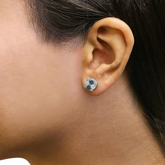 2 Ct. T.W. Treated Blue Diamond Composite Cluster Stud Earrings in Sterling Silver, photo 3