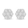 Aretes de botón de racimo floral con cierre de rosca y diamantes talla redonda de 3 ct. p.t. en oro blanco de 14K, color I-J, claridad SI1-SI2, foto 1