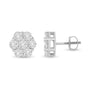 Aretes de botón de racimo floral con cierre de rosca y diamantes talla redonda de 3 ct. p.t. en oro blanco de 14K, color I-J, claridad SI1-SI2, foto 2