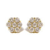 Aretes de botón de racimo floral con diamantes redondos de 3 ct. p.t. en oro amarillo de 14K