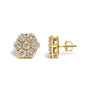 Aretes de botón de racimo floral con diamantes redondos de 3 ct. p.t. en oro amarillo de 14K, foto 4