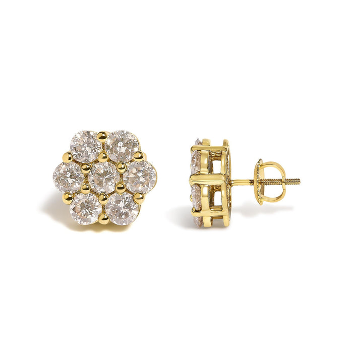 Aretes de botón de racimo floral con diamantes redondos de 3 ct. p.t. en oro amarillo de 14K, foto 4