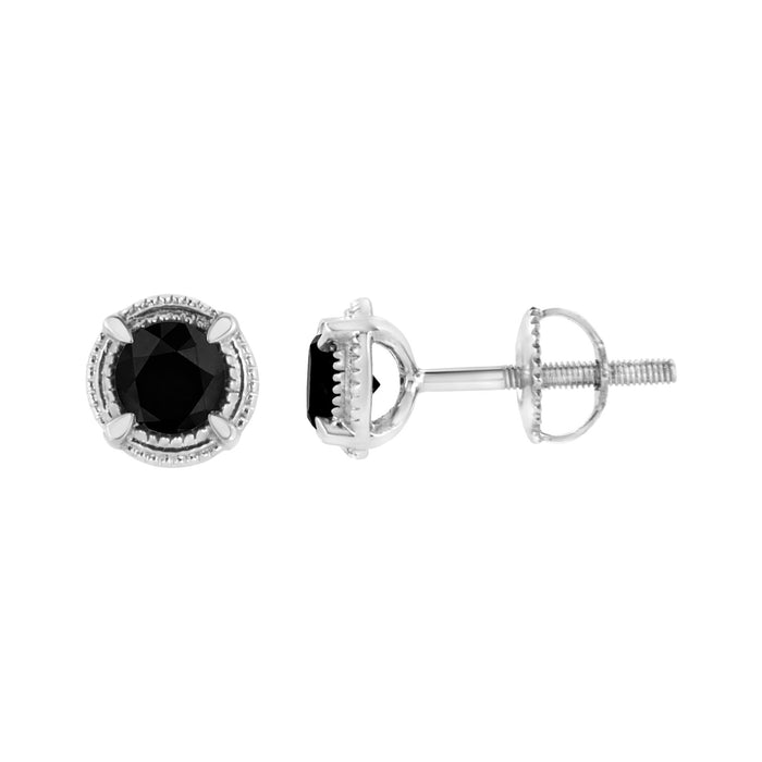 Aretes de botón solitarios milgrain modernos de 4 garras con diamantes de color tratados en plata de ley, foto 12