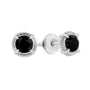 Aretes de botón solitarios milgrain de doble halo y 4 garras con diamantes redondos en plata de ley bañada en rodio negro, foto 13