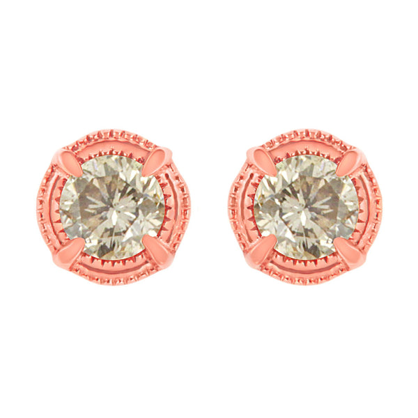 Aretes de botón solitario de milgrain con diamantes redondos de talla brillante en plata de ley, foto 2