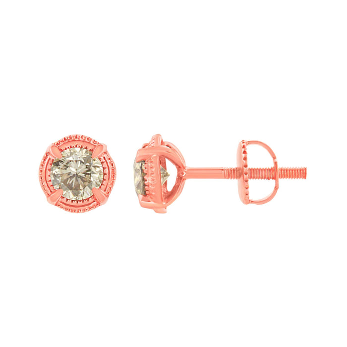 Round Brilliant-Cut Diamond Solitaire Milgrain Stud Earrings in Sterling Silver, photo 10