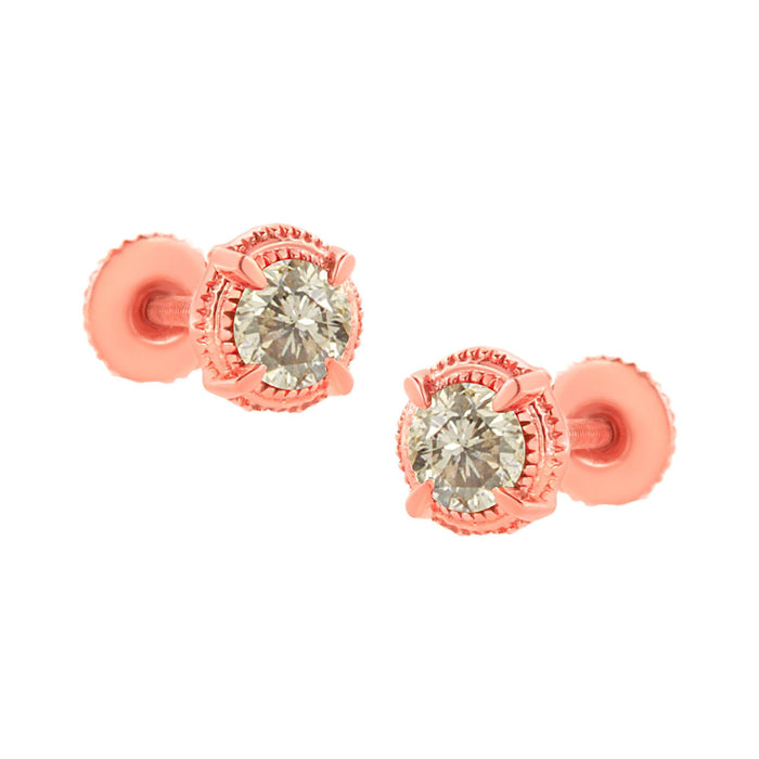 Round Brilliant-Cut Diamond Solitaire Milgrain Stud Earrings in Sterling Silver, photo 26