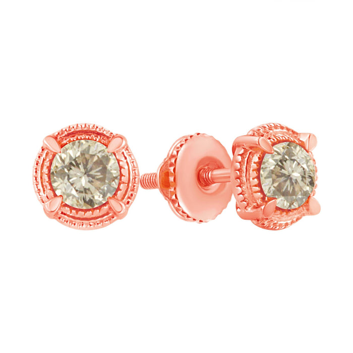 Round Brilliant-Cut Diamond Solitaire Milgrain Stud Earrings in Sterling Silver, photo 41