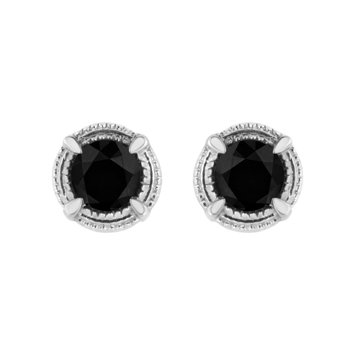 Aretes de botón solitarios milgrain modernos de 4 garras con diamantes de color tratados en plata de ley, foto 11
