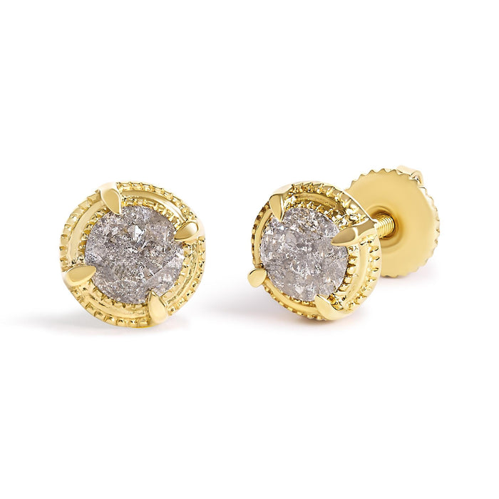 Round Brilliant-Cut Diamond Solitaire Milgrain Stud Earrings in Sterling Silver, photo 16