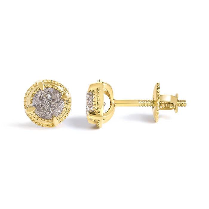 Round Brilliant-Cut Diamond Solitaire Milgrain Stud Earrings in Sterling Silver, photo 32
