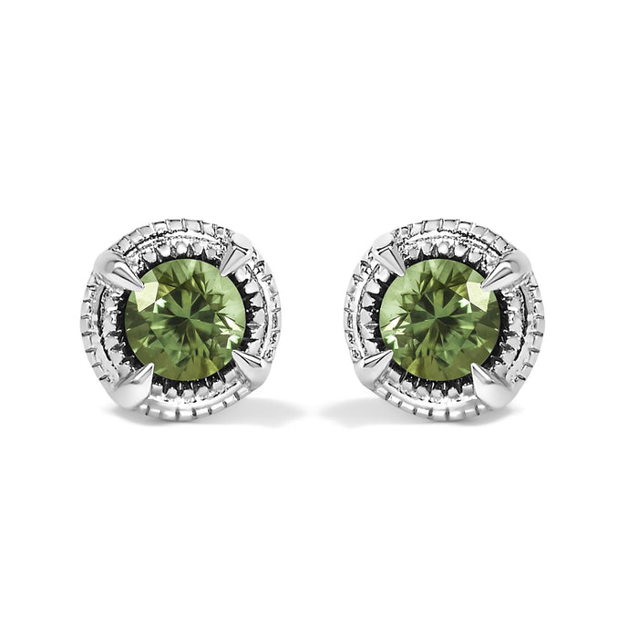 Aretes de botón solitarios milgrain modernos de 4 garras con diamantes de color tratados en plata de ley, foto 9