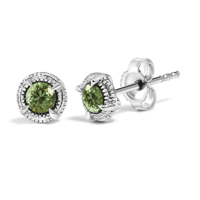 Aretes de botón solitarios milgrain modernos de 4 garras con diamantes de color tratados en plata de ley, foto 13