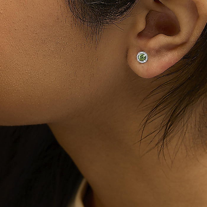 Aretes de botón solitarios milgrain modernos de 4 garras con diamantes de color tratados en plata de ley, foto 16