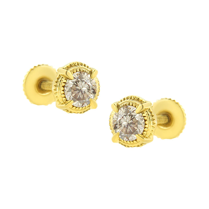 Round Brilliant-Cut Diamond Solitaire Milgrain Stud Earrings in Sterling Silver, photo 31