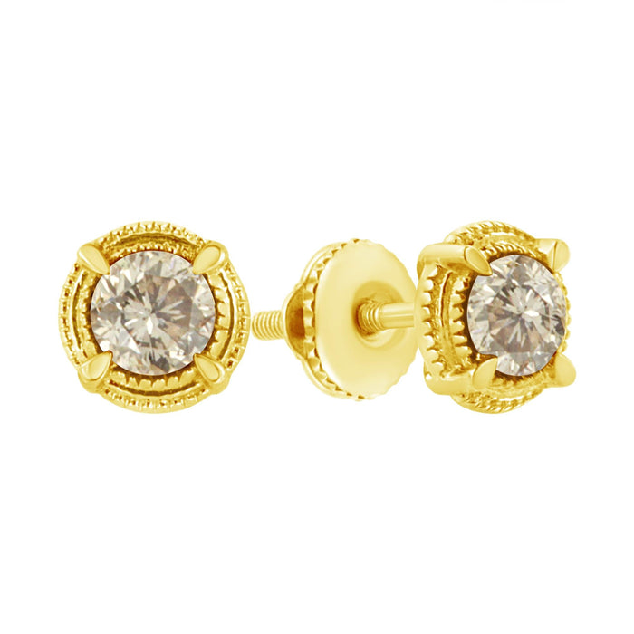 Round Brilliant-Cut Diamond Solitaire Milgrain Stud Earrings in Sterling Silver, photo 42
